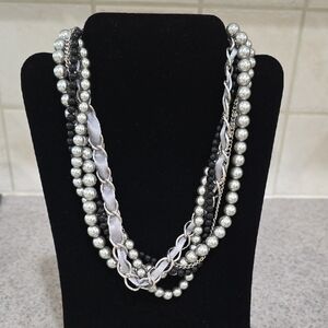 Chic Silver and Black Multi-Strand Necklace